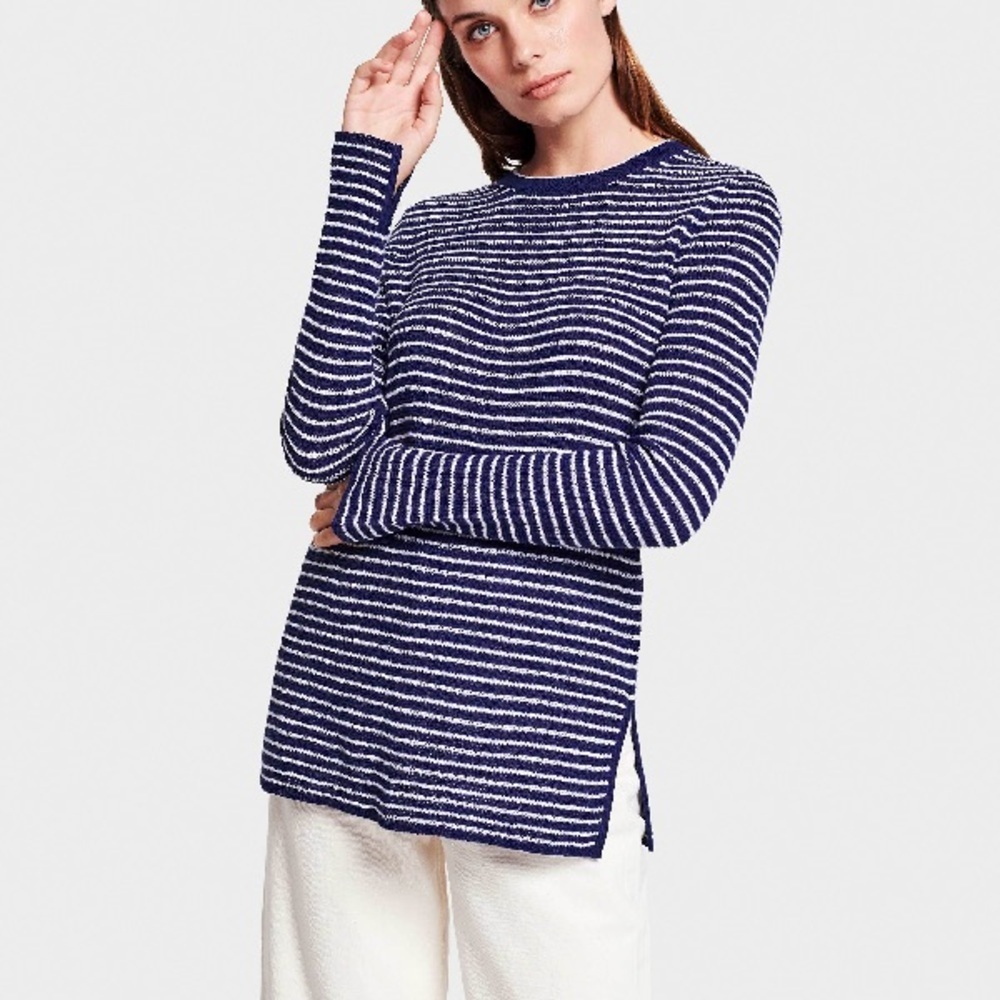 White and Warren Striped Thermal Sweater